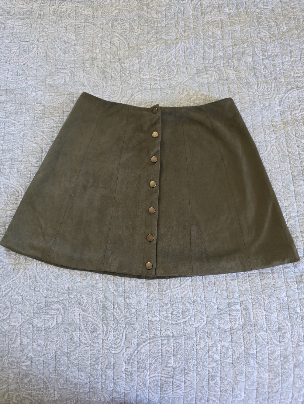 Altar'd State Olive Green Faux Suede Button Front Mini Skirt Size M